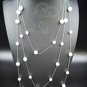 Long Strand Faux Pearl Silver Tone Necklace